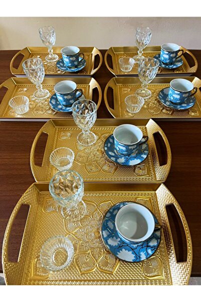 DİBA AVM Porselen Kahve Fincan Takımı Seti Kahve Yanı Bardak Ve kahve Sunum Tepsi 30 Parça 6 Kişilik