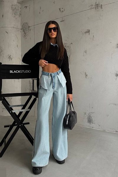 lovebox Γυναικείο ανοιχτό μπλε ύφασμα Reverse Fabric Loose Leg Jean 23W05014