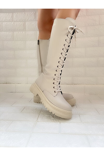 goodbye Posti Bej Deri Uzun Postal Çizme