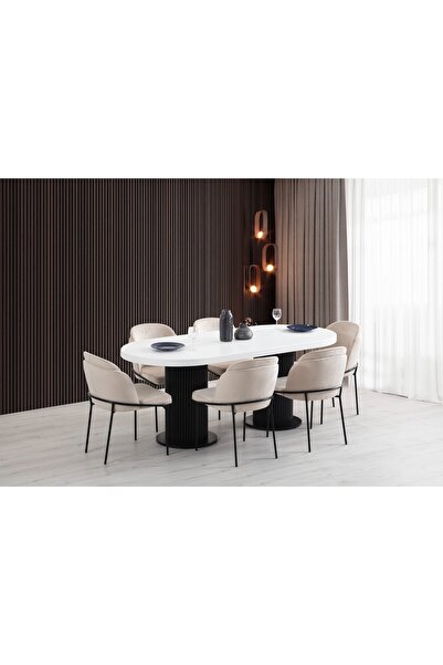 Zeri Concept Morena Sandalye Krem Kadife Kumaş 6 Adet (Masa Hariç)