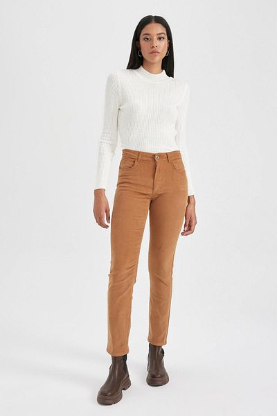 DeFacto High Waist Corduroy Trousers - Pockets, Standard Leg S0611az23wn