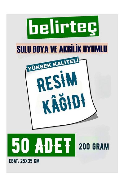 Belirteç 50Pcs High Quality Watercolor Painting Paper - 200 Grams Acrylic Compatible