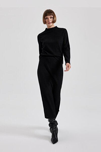 DeFacto Straight Fit Normal Yırtmaçlı Bel Fitilli Kaşkorse Midi Etek B4767ax23au