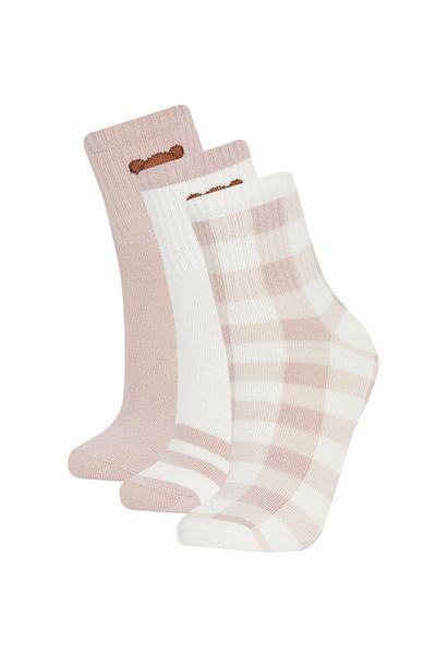 DeFacto 3-teilige Baumwollsocken mit Teddybär-Muster für Damen