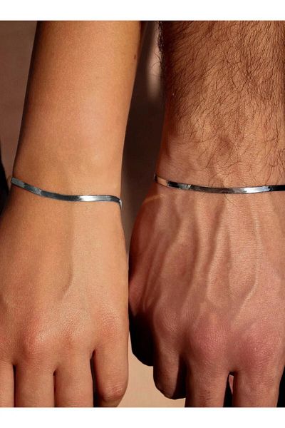 The Collection Unisex Tarnish Stainless Steel 2-Piece Flat Italian Friendship Lover Couple Bracelet