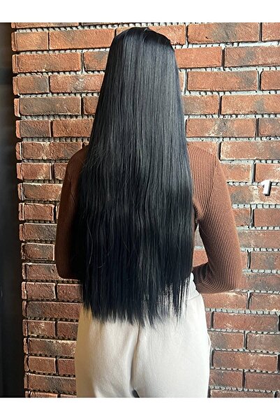 Suzan Peruk Fiber Sentetik Düz Yarım Ay + 2 Yan Çıt Çıt - Siyah