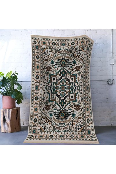 Rugs Modern Halı Mira Beige Green Themed Multicolored Traditional Motif Ethni...