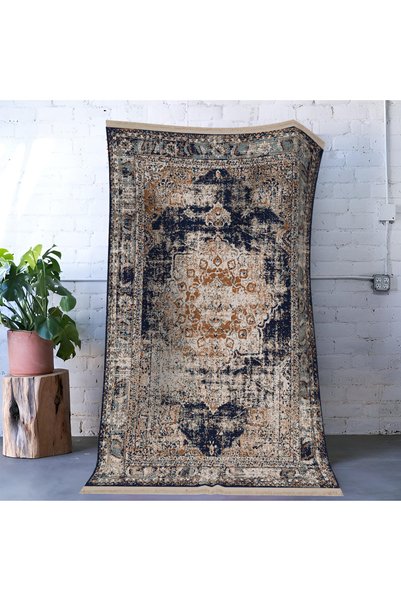 Rugs Modern Halı سجادة ميرا باللون الأزرق الداكن والبيج ذات الطابع التقليدي ا...