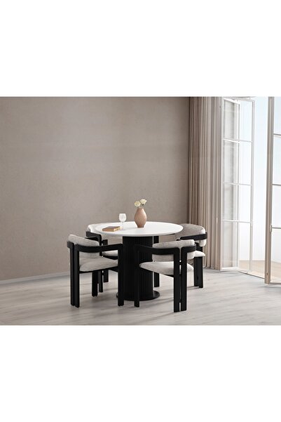 Zeri Concept Star Ahşap Sandalye ve Yuvarlak Çıtalı Masa takımı [1 masa 4 san...