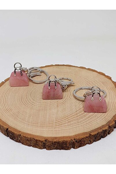 Yasamtohumu Çanta Şekilli Pembe Kuvars Taşı Anahtarlık/Kolye Ucu