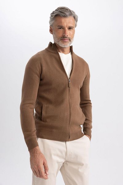 DeFacto Slim Fit Slim Fit Stand Collar Zippered Pocket Knitwear Cardigan X8904Az23Au