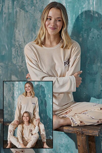 Pijamaevi Pijamale de familie pentru mama și fiica din catifea - Set