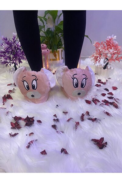 VASKONİ Panduf Sevimli Kedi Tom ve Jeri Figürlü Kışlık Unisex Rahat Yumuşak E...