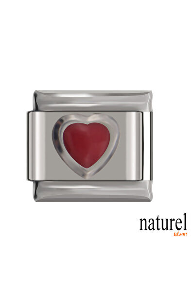 Naturel Tılsım İtalyan Paslanmaz Çelik 9mm Kırmızı Kalp Charm