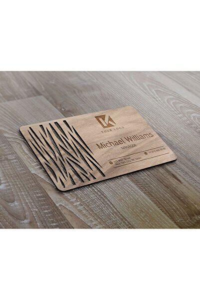 Bk Gift Kişiye Özel Logolu Ahşap Lazer Kesim Kartvizit (5 ADET)-3, Özel Ahşap...