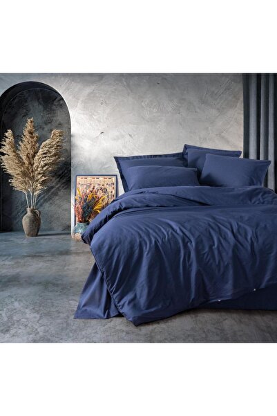 Cotton Box Plain Navy Blue Double Duvet Cover Set