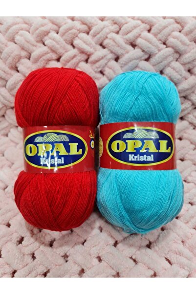 OPAL 2 Adet 100 gr Kırmızı Ve Turkuaz 475 Metre Lif Ipliği.tığ Numarası (4 NO.1.60 MM) Dir