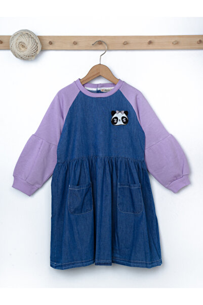 Rise Raba Girl's Panda Embroidered Long Sleeve Denim Dress Age 3-6