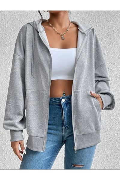 Machetta Plus Size Unisex Cotton Unprinted Basic Zippered Oversize Cardigan - Jacket