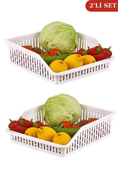 Flosoft 2 Pieces of Refrigerator Organizer, Multi-Purpose In-Cabinet Organizer Basket Wide Set of 2