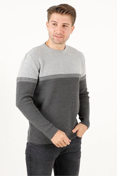 F&K Crew Neck Gray Men's Knitwear Sweater