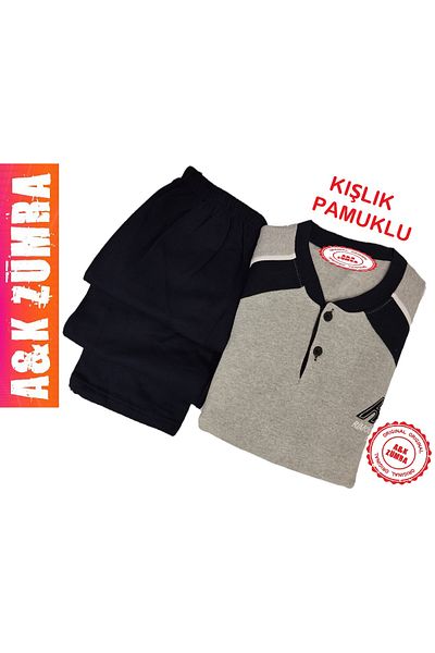 A&K ZÜMRA Combed Cotton Economical Winter Men's Pajama Set Gray