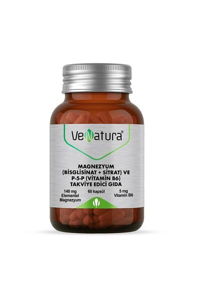 VeNatura 60 Capsules Food Supplement - Magnesium (bisglicinate+citrate) and P-5-p (vitamin B6)