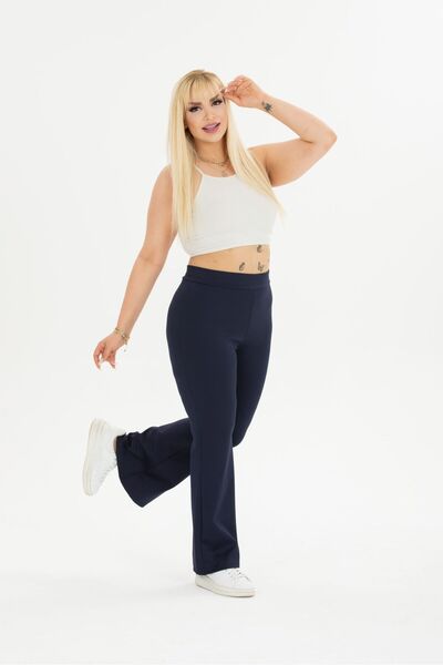 Swana Γυναικείο κολάν Navy Blue Corded Ισπανικό Παντελόνι μεγάλου μεγέθους