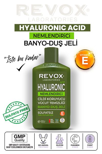 Revox Hyaluronic Acid Skin Moisturizing Shower Gel Sulfate-Free Bath and Shower Gel 400 ml