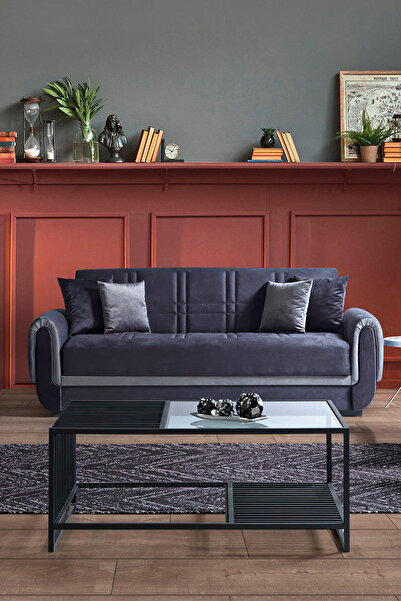 Eymense Yaprak Çekyatlı Üçlü Kanepe Çekyat