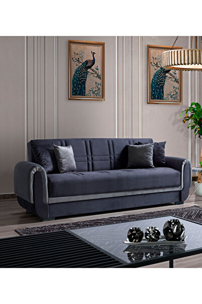 Eymense Yaprak Çekyatlı Üçlü Kanepe Çekyat