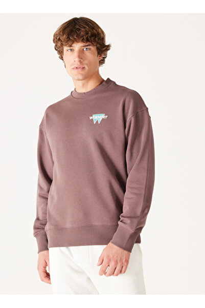 WRANGLER Ανδρικό φούτερ με λαιμόκοψη σε καφέ χρώμα W232244220 Φούτερ με χαλαρή εφαρμογή