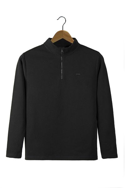 Terapi Men Men's Black Half Zipper Basic Solid Color Trend Sweatshirt