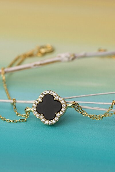 Silvano Jewelry 925 Ayar Gümüş Siyah Yonca Bileklik