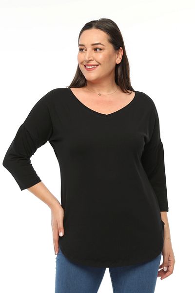 Curvy Trend Plus Size Wide V-Neck Half Sleeve Oval Slit Blouse