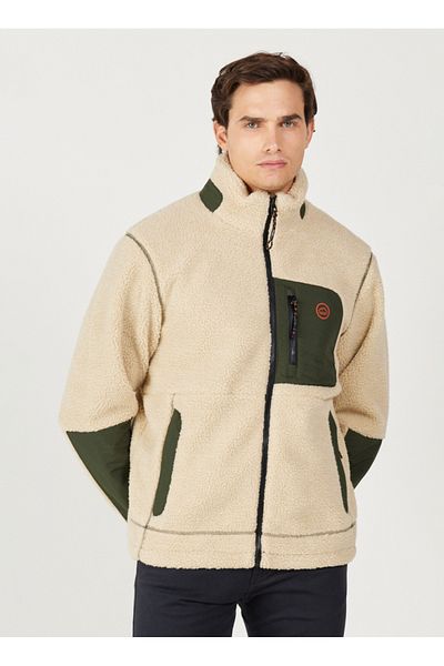 WRANGLER Ανδρικό παλτό Ecru W232218104 Πλήρες φερμουάρ Sherpa