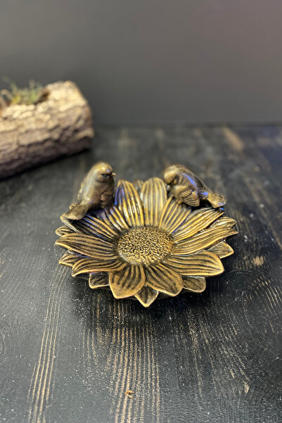 Tasarloxi Gold Decorative Flower Plate with 2 Birds