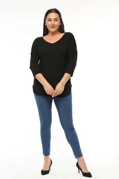 Curvy Trend Plus Size Wide V-Neck Half Sleeve Oval Slit Blouse