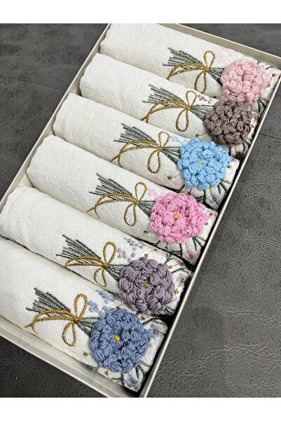 AYHANHOME 6 шт 3d вишитий вручну квітковий букет з візерунком в коробці Ceyizlik 50x90 набір рушників для обличчя для рук