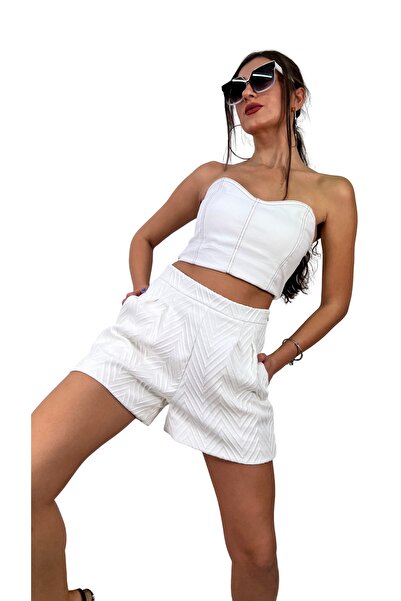 Sinhan Kadın Desenli Kışlık Şort - Beyaz