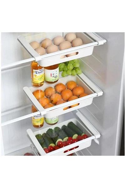Flosoft 2 Pieces of In-Cabinet Adjustable Hanger Shelf, Refrigerator Accordion Storage Organizer with Strainer 2 Pieces