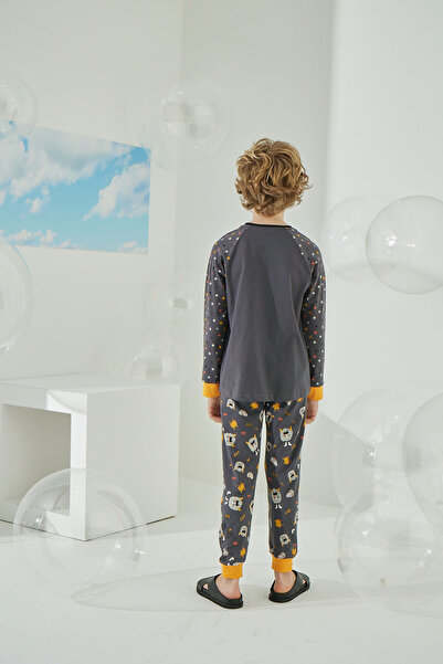 Sevim Boy, Anthracite-Yellow, Cotton, Pajama Set