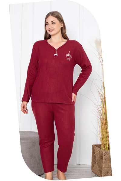 ZBTEKS Winter Long Sleeve Embroidered Plus Size Pajama Set