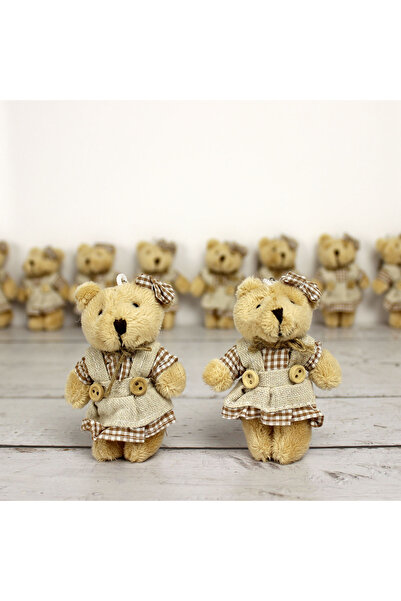 Platin Gift Bordo Ekose Elbiseli Peluş Ayıcık Anahtarlık Kız 12'li