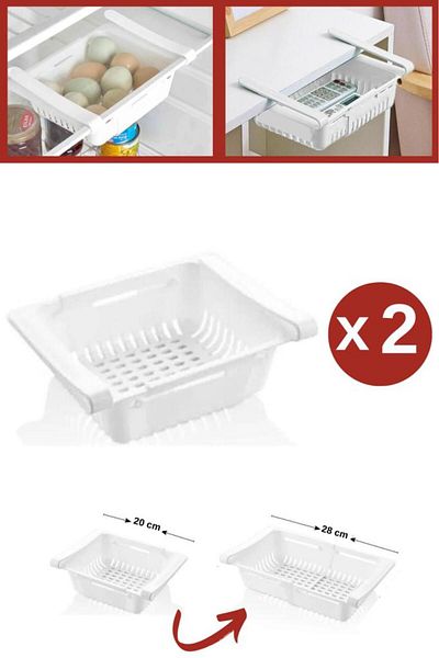 Flosoft 2 Pieces of In-Cabinet Adjustable Hanger Shelf, Refrigerator Accordion Storage Organizer with Strainer 2 Pieces