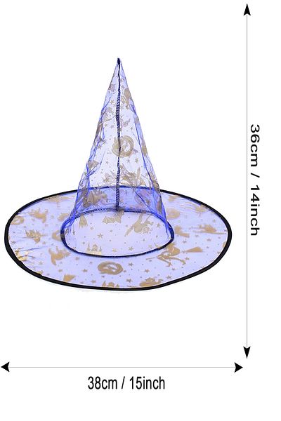 Parti dolabı Halloween Witch Hat Bat Spider Blue GoldPrinted, Αποκριάτικη στολή για ενήλικες και παιδιά