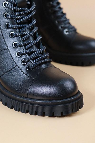 Mammamia - 1710 Black Genuine Leather Short Heeled Women's Boots