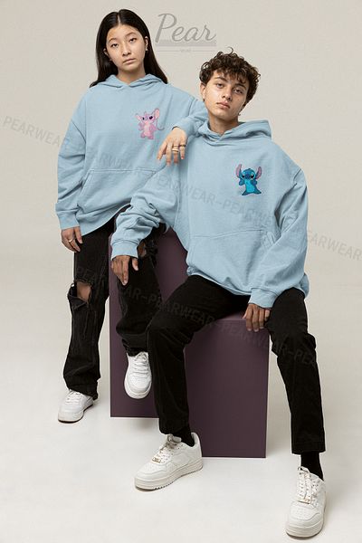 Pear Wear Φούτερ για ζευγάρι με στάμπα Lilo Stitch Unisex Oversize Lover Team Hoodie