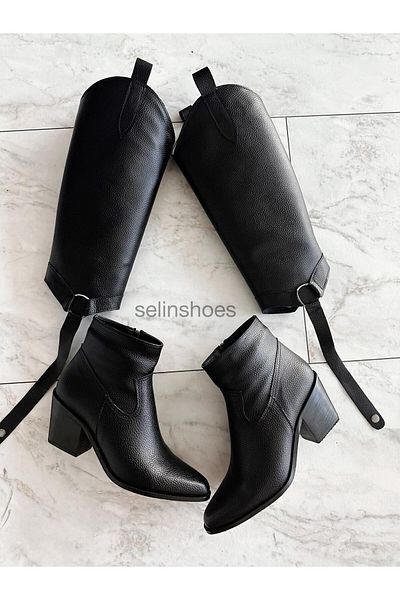 selinshoes Дамски боти и боти Lopez с подвижни детайли - ЧЕРНИ