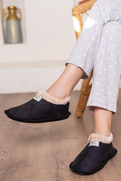 ALTUNTAŞ Unisex Μάλλινες εσωτερικές χειμερινές ορθοπεδικές βελούδινες παντόφλες Home Boots - Μαύρο
